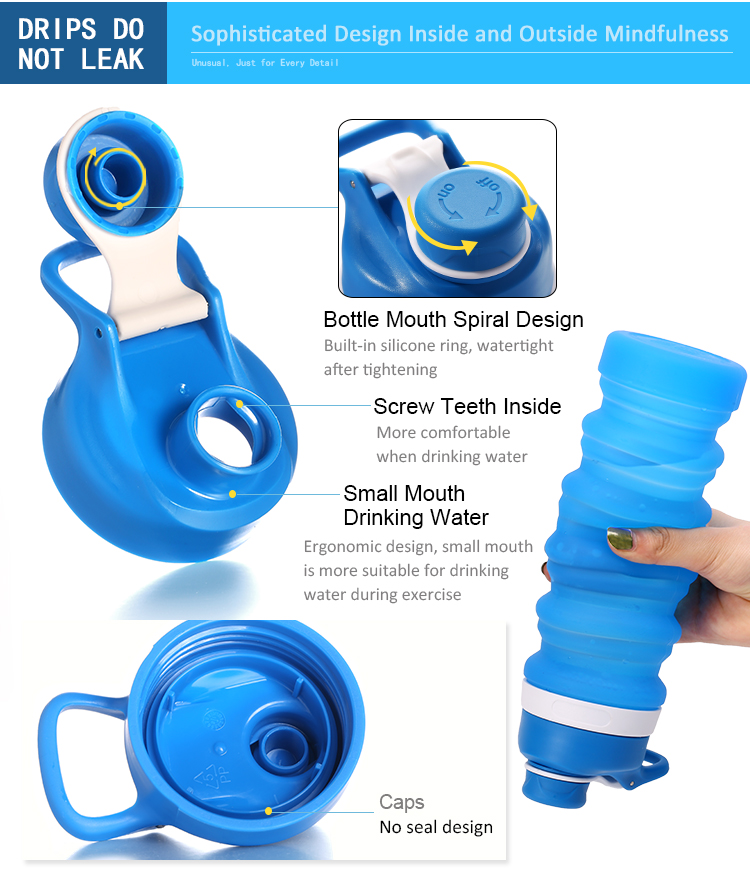 Environmentally Friendly Collapsible Silicone Bottle Customized Logo (17.6 OZ/550ML)