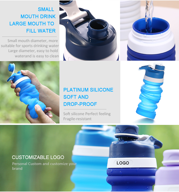 Environmentally Friendly Collapsible Silicone Bottle Customized Logo (17.6 OZ/550ML)