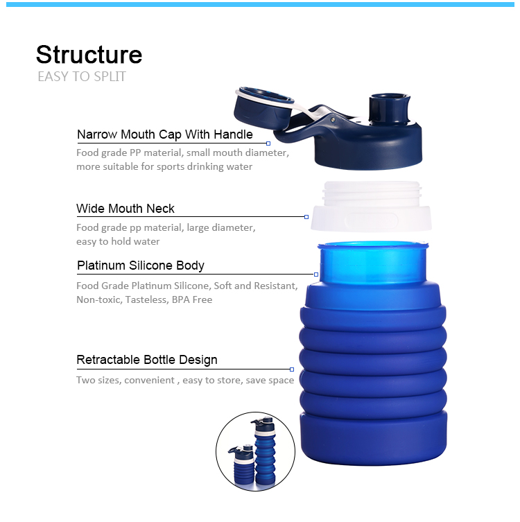 Environmentally Friendly Collapsible Silicone Bottle Customized Logo (17.6 OZ/550ML)