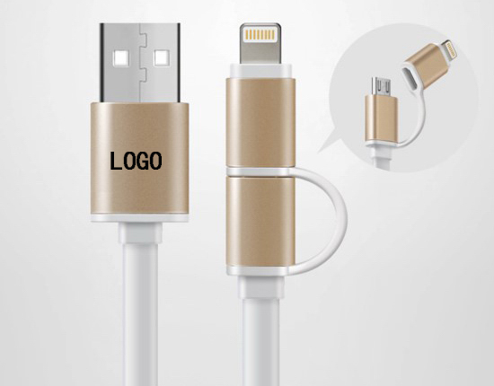 High quality metal USB Flat Data Cable 2 In 1 USB Data