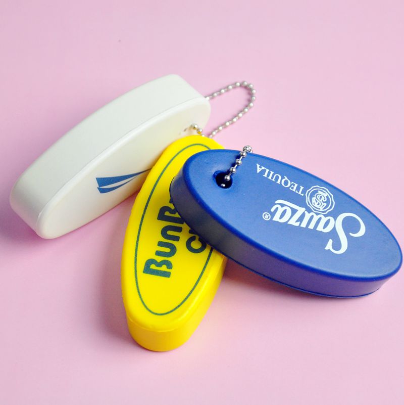 Custom PU Foam Printed Logo Oval Shape Floating Key Chain