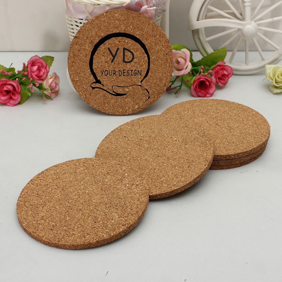 Customized 4" Round Cork Cup Mat Coaster