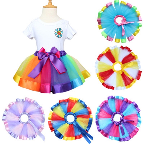 Little Girls Layered Rainbow Ribbon Tutu Skirt Dress Ballet