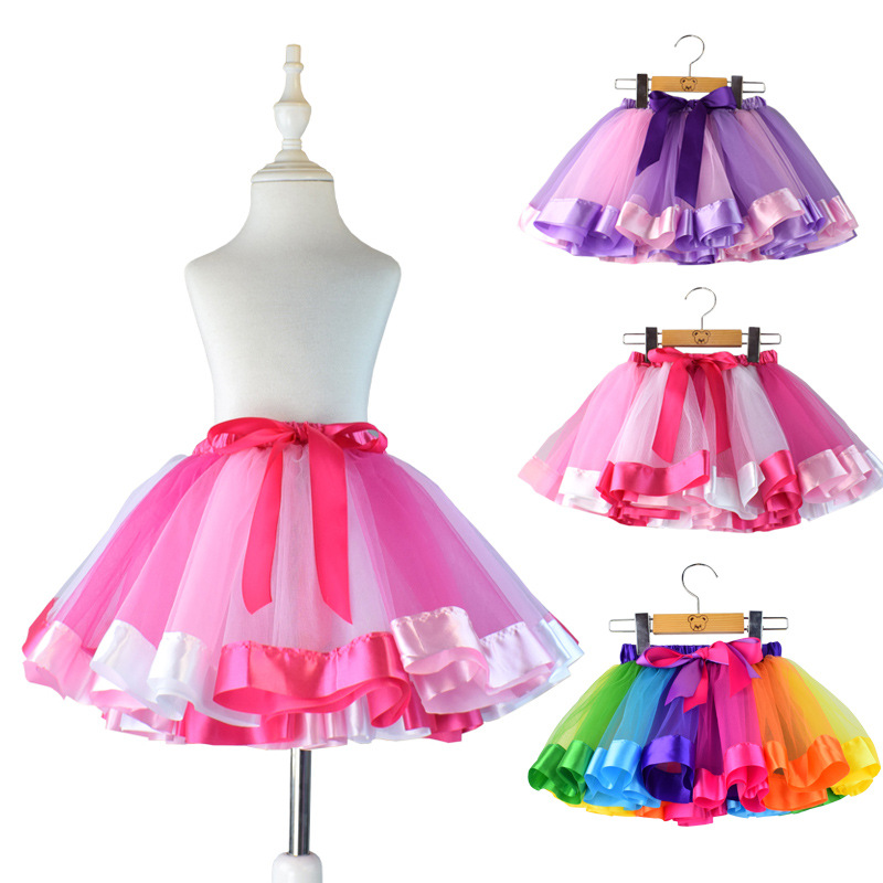 Little Girls Layered Rainbow Ribbon Tutu Skirt Dress Ballet